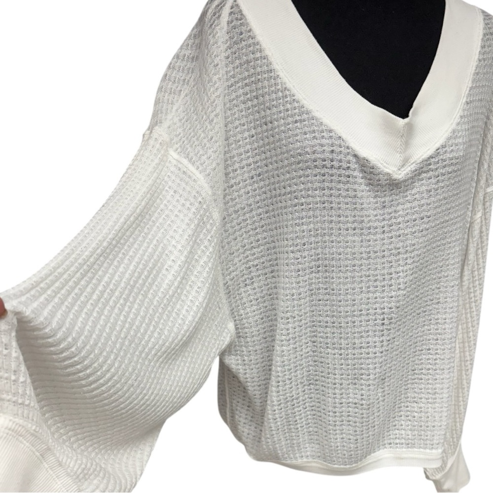 Free People We The Free South Side Thermal Top White Oversized Waffle Knit XS - Picture 7 of 10